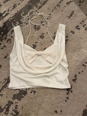 Muse White Lace-Trim Halter Bandeau Crop Top
